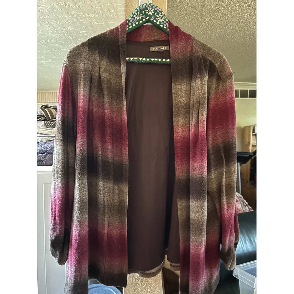 Roz & Ali Womens Cardigan Ombre Stripe Burgundy Brown Sweater